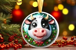 Shiny Cow Face Round Ornament Sublimation PNG Product Image 1