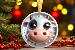 Shiny Cow Face Round Ornament Sublimation PNG Product Image 1
