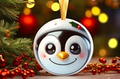 Shiny Penguin Face Round Ornament Sublimation PNG Product Image 3