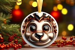 Shiny Lion Face Round Ornament Sublimation PNG Product Image 1