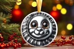 Lion with Metal Look Christmas Round Ornament Sublimation Product Image 3