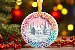 Pastel Candy Christmas Scene Round Sticker Ornament PNG Product Image 1
