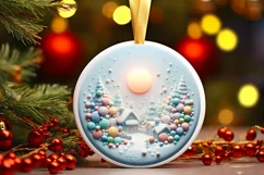 Pastel Candy Christmas Scene Round Sticker Ornament PNG Product Image 1