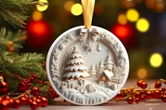3D Marzipan Christmas Scene Round Sticker PNG Product Image 3