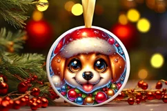 Shiny Puppy Face Round Ornament Sublimation PNG Product Image 3