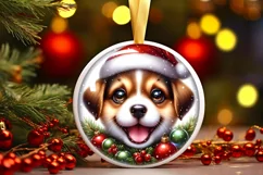Shiny Puppy Face Round Ornament Sublimation PNG Product Image 1