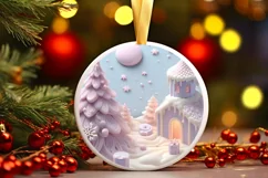 3D Marzipan Christmas Scene Round Sticker PNG Product Image 3