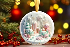 3D Marzipan Christmas Scene Round Sticker PNG Product Image 3