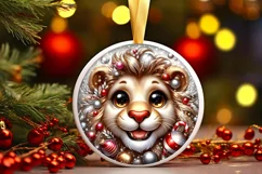 Shiny Lion Face Round Ornament Sublimation PNG Product Image 3