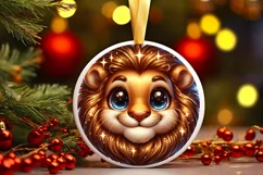 Shiny Lion Face Round Ornament Sublimation PNG Product Image 3