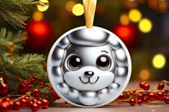 Lamb with big eyes Round Christmas Ornament Sublimation PNG Product Image 1
