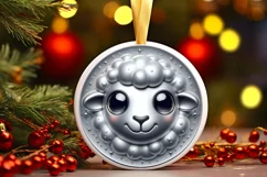 Shiny Lamb Face Round Ornament Sublimation PNG Product Image 3