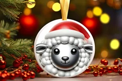 Shiny Lamb Face Round Ornament Sublimation PNG Product Image 3