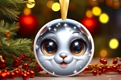 Shiny Cat Face Round Ornament Sublimation PNG Product Image 3