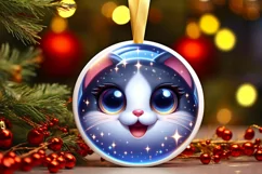 Shiny Cat Face Round Ornament Sublimation PNG Product Image 3