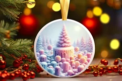Pastel Candy Winter Scene Round Sticker PNG Product Image 1