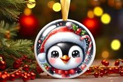 Shiny Penguin Face Round Ornament Sublimation PNG Product Image 3