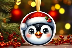 Shiny Penguin Face Round Ornament Sublimation PNG Product Image 3