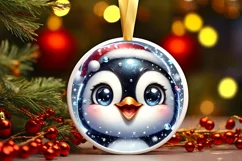 Shiny Penguin Face Round Ornament Sublimation PNG Product Image 3