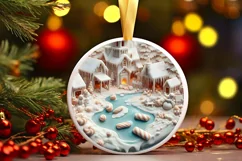 Pastel Candy Christmas Scene Round Sticker PNG Product Image 1