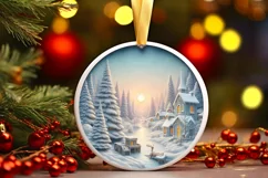Pastel Candy Christmas Scene Round Sticker PNG Product Image 3