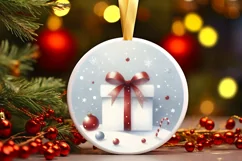 Watercolor Christmas Gift Round Ornament PNG Product Image 3