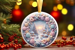 Pastel Candy Christmas Scene Round Sticker PNG Product Image 3