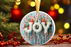 Joy Christmas Round Cute Ornament Sublimation Product Image 2