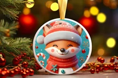 Fox Christmas Round Cute Ornament Sublimation Product Image 2
