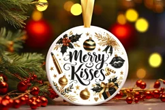 Merry Kisses Christmas Round Cute Animal Ornament Sublimatio Product Image 2