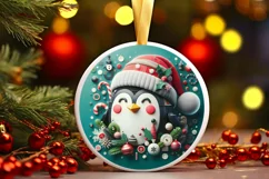 Penguin Christmas Round Cute Ornament Sublimation Product Image 2