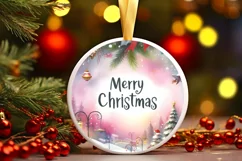 Merry Christmas Round Cute Ornament Sublimation Winter Scene Product Image 2