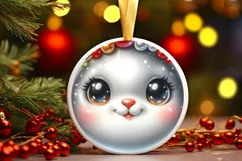Shiny Bunny Face Round Ornament Sublimation PNG Product Image 3