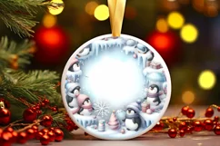 Pastel Winter Penguin Scene Round Sticker PNG Product Image 1