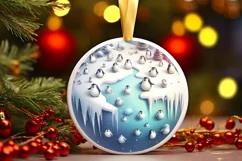 Pastel Winter Penguin Scene Round Sticker PNG Product Image 1