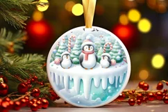Pastel Winter Penguin Scene Round Sticker PNG Product Image 3