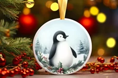 Round Christmas Ornament with Penguin PNG Product Image 1