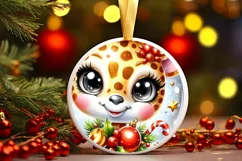 Shiny Giraffe Face Round Ornament Sublimation PNG Product Image 3