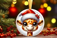 Shiny Giraffe Face Round Ornament Sublimation PNG Product Image 1