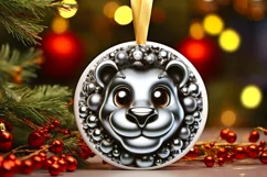 Christmas Lion Smiling Round Ornament Sublimation PNG Product Image 1