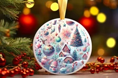 Detailed Winter Christmas Candy Round Ornament Sublimation Product Image 3
