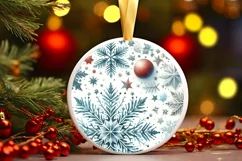 Watercolor Christmass Snow Flake Round Ornament Sublimation Product Image 1