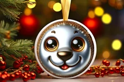 Christmas Lion Smiling Round Ornament Sublimation PNG Product Image 1