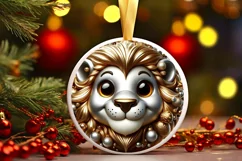 Christmas Lion Smiling Round Ornament Sublimation PNG Product Image 3