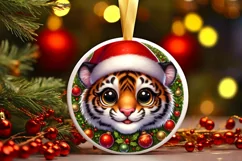 Shiny Tiger Face Round Ornament Sublimation PNG Product Image 1