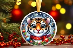 Christmas Tiger Smiling Round Ornament Sublimation PNG Product Image 3