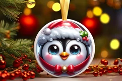 Christmas Penguin Smiling Round Ornament Sublimation PNG Product Image 1