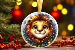 Christmas Lion Smiling Round Ornament Sublimation PNG Product Image 3