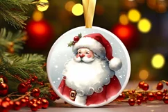 Santa with Deer Round Ornament Sublimation PNG Product Image 3