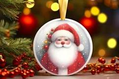 Santa with Deer Round Ornament Sublimation PNG Product Image 3
